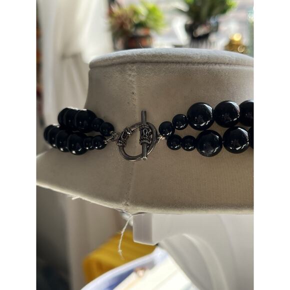 Handmade Artisan Glass Lampwork Black & White Bead Chunky Heavy Necklace 20” - Picture 2 of 9